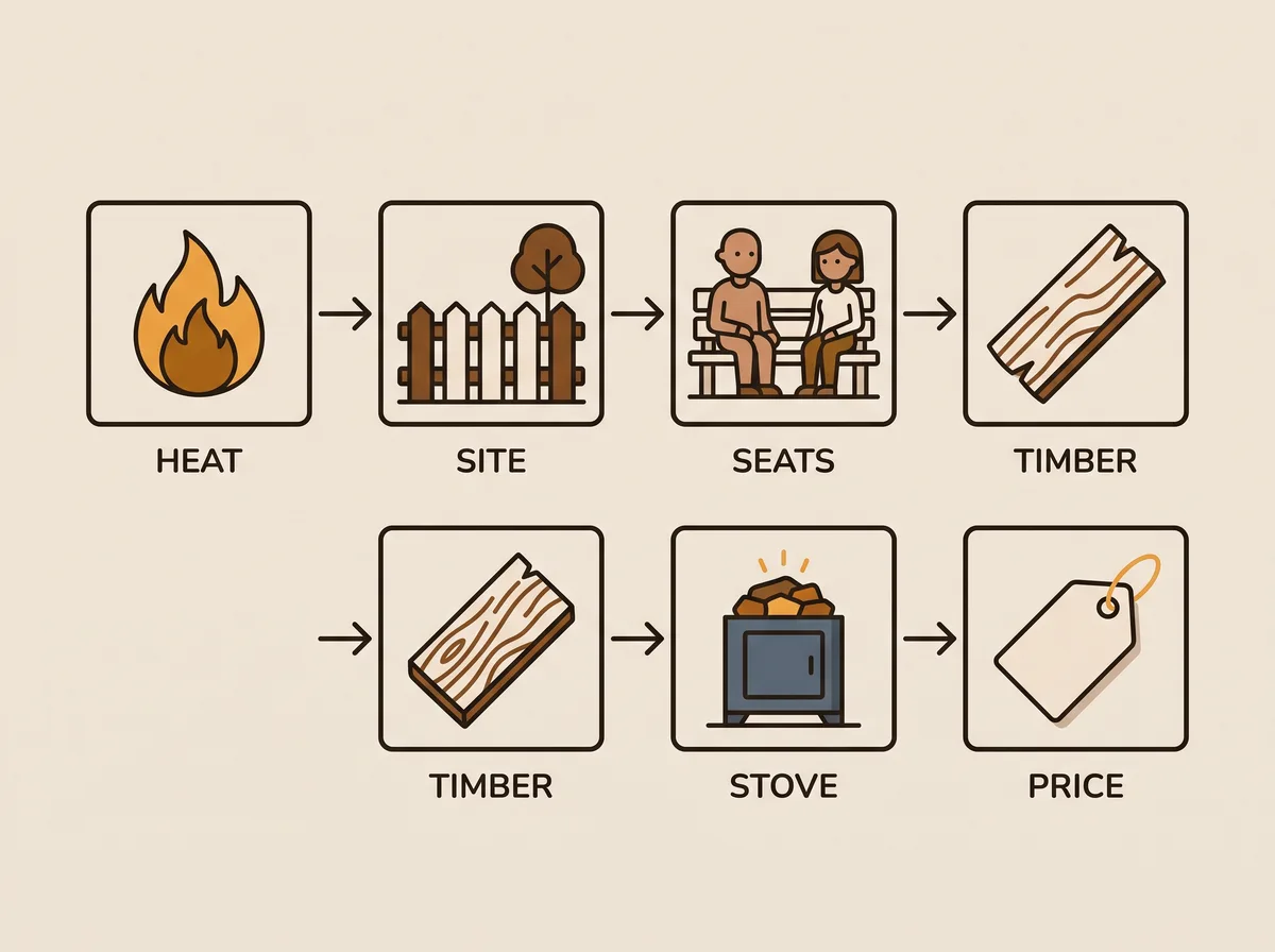 The six sauna buying decisions in sequence